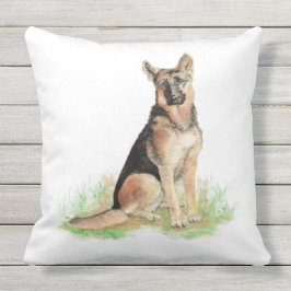 Cojín Decorativo Pintura de perro pastor alemán con acuarela Arte d