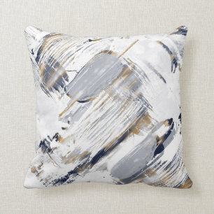 Cojín Decorativo Pintura de pincel blanco azul y dorado