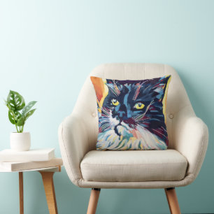 Cojín Decorativo Pintura de retrato de gato personalizado - Mascota