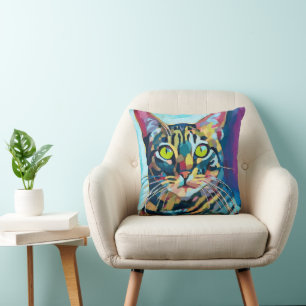 Cojín Decorativo Pintura de retrato de gato personalizado -Mascota 