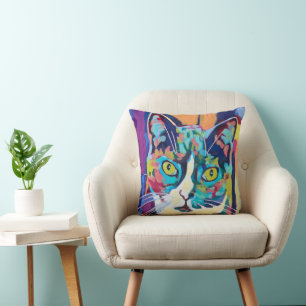 Cojín Decorativo Pintura de retrato de gato personalizado - Mascota