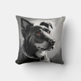 Cojín Decorativo Pintura de retrato de perro negro y plateado