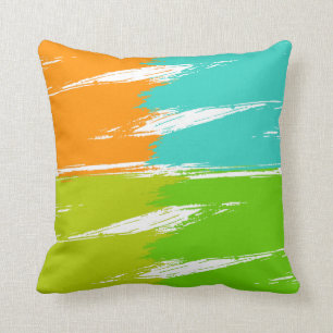 Cojín Decorativo Pintura de roce de pincel verde turquesa Naranja d