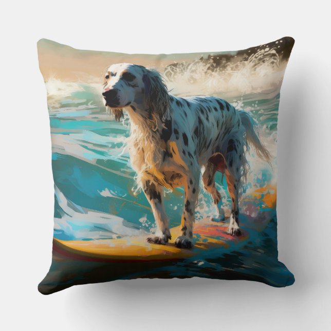 Cojín Decorativo Pintura de surf en English Setter Beach (Reverso )