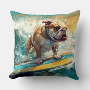 Cojín Decorativo Pintura de surf en la playa Bulldog