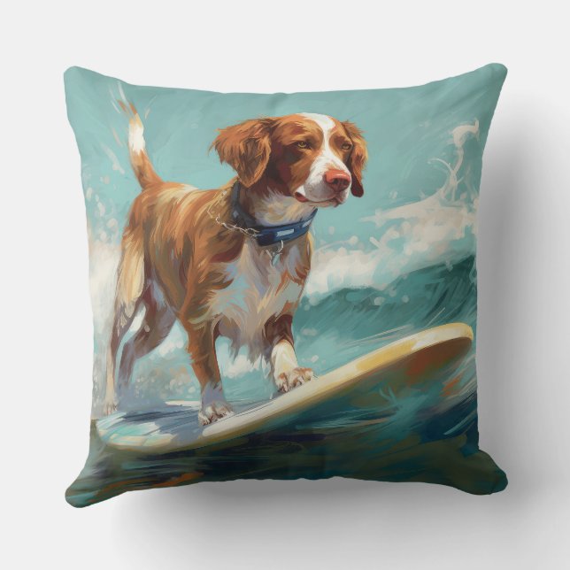 Cojín Decorativo Pintura de surf en la playa de Brittany Spaniel (Reverso )