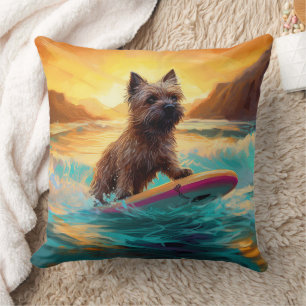 Cojín Decorativo Pintura de surf en la playa de Cairn Terrier
