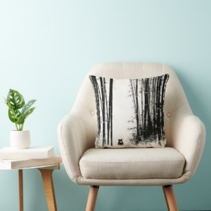 Cojín Decorativo Pintura de tinta de bosque de bambú negro