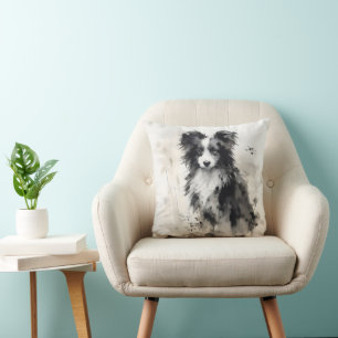 Cojín Decorativo Pintura de tinta de perro con pipa