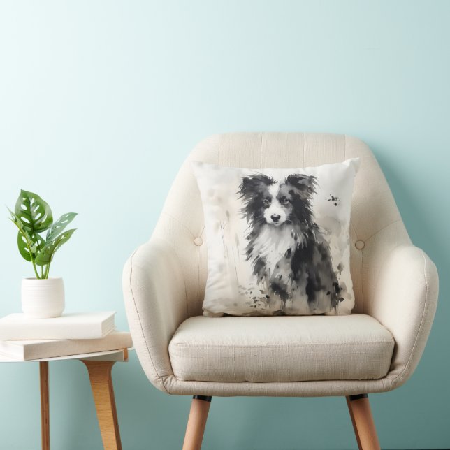 Cojín Decorativo Pintura de tinta de perro con pipa (Silla)