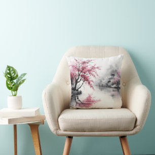 Cojín Decorativo Pintura de tinta Sakura de primavera