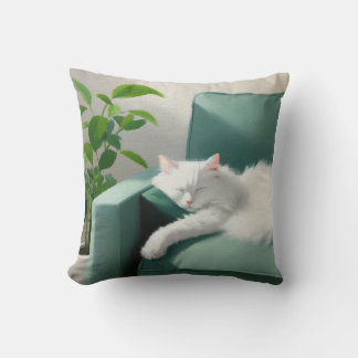 Cojín Decorativo Pintura de un gato durmiendo en un sofá verde