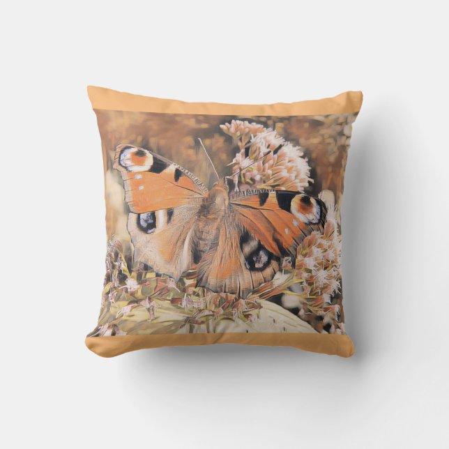 Cojín Decorativo Pintura de una mariposa naranja sobre las flores (Anverso)