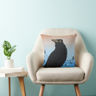 Cojín Decorativo Pintura de vida silvestre de ave negra Grackle Aus