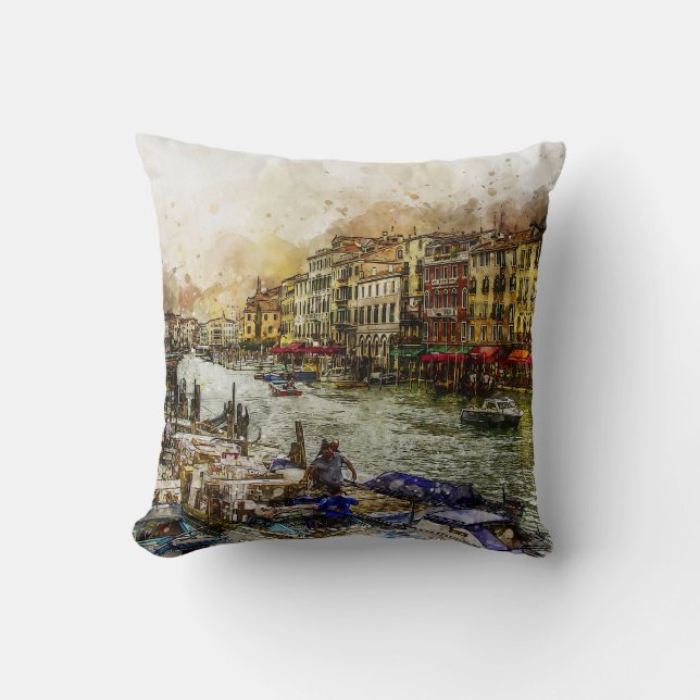 Cojín Decorativo Pintura del Canal de Venecia (Anverso)