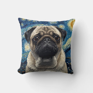 Cojín Decorativo Pintura del cielo nocturno arremolinado Pug beige