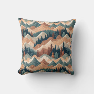 Cojín Decorativo Pintura del paisaje de montaña rocosa y bosque de 