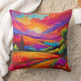 Cojín Decorativo Pintura del paisaje del atardecer en la montaña co