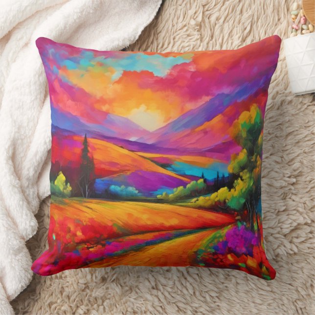 Cojín Decorativo Pintura del paisaje del atardecer en la montaña co (Manta)