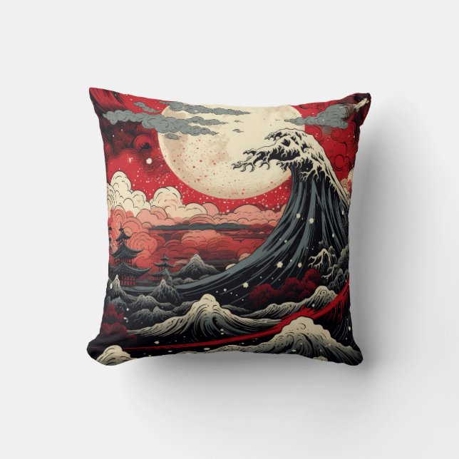 Cojín Decorativo Pintura digital al estilo de arte japonés (Anverso)