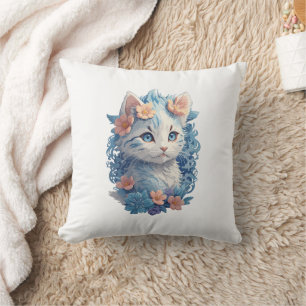 Cojín Decorativo Pintura en acuarela de gato adorable con salpicadu