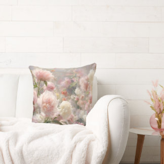 Cojín Decorativo Pintura en acuarela de peonías blancas y rosadas