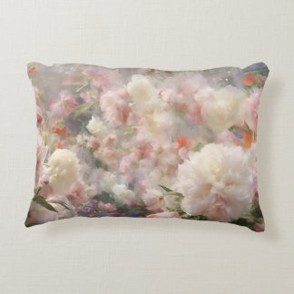 Cojín Decorativo Pintura en acuarela de peonías blancas y rosadas