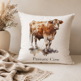 Cojín Decorativo Pintura en Acuarela de Vaca de Granja Personalizad