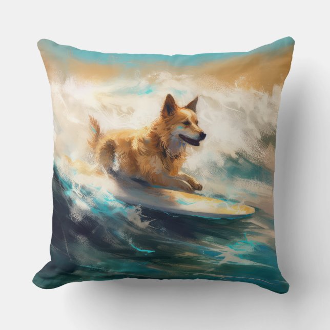 Cojín Decorativo Pintura finlandesa de Lapphund Beach Surfing (Anverso)