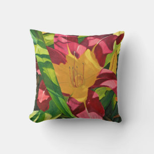 Cojín Decorativo Pintura floral de Lirio Tigre Rojo, espalda sólida