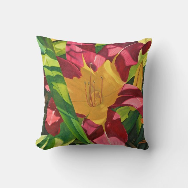 Cojín Decorativo Pintura floral de Lirio Tigre Rojo, espalda sólida (Anverso)
