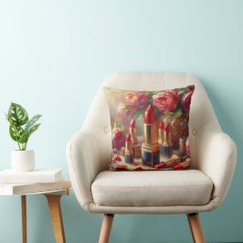 Cojín Decorativo Pintura impresionista con lápiz labial y flores