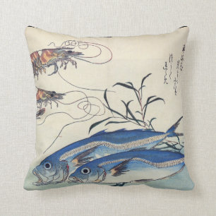 Cojín Decorativo Pintura japonesa de la vida marina circa 1800's
