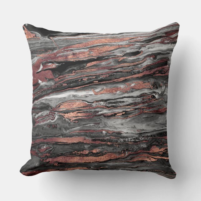 Cojín Decorativo Pintura marblezada abstracta de oro rosa moderna (Anverso)