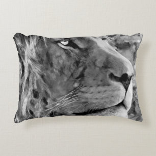 Cojín Decorativo pintura moderna de aceite blanco y negro de león r