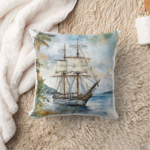 Cojín Decorativo Pintura náutica del barco en el océano