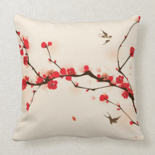 Cojín Decorativo Pintura oriental del estilo, flor del ciruelo en