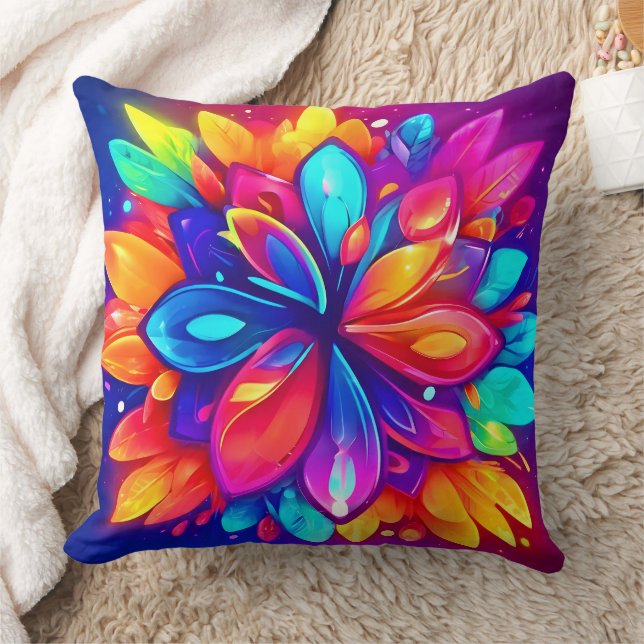 Cojín Decorativo Pintura psicodélica de flores (Manta)