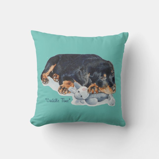 Cojín Decorativo pintura retrato de un lindo cachorro rottweiler pe (Anverso)