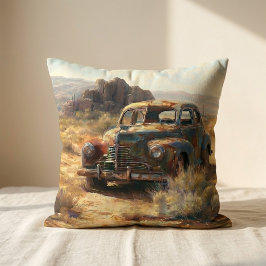 Cojín Decorativo Pintura rústica de coche vintage del desierto