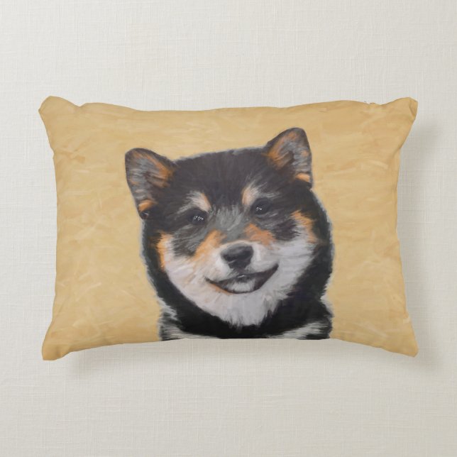 Cojín Decorativo Pintura Shiba Inu (Negro y Tan) - Arte de perro (Anverso)