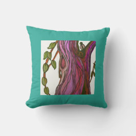 Cojín Decorativo Pintura tropical azul-verde de árbol y pájaro