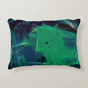 COJÍN DECORATIVO PINTURA VERDE Y AZUL ABSTRACTA