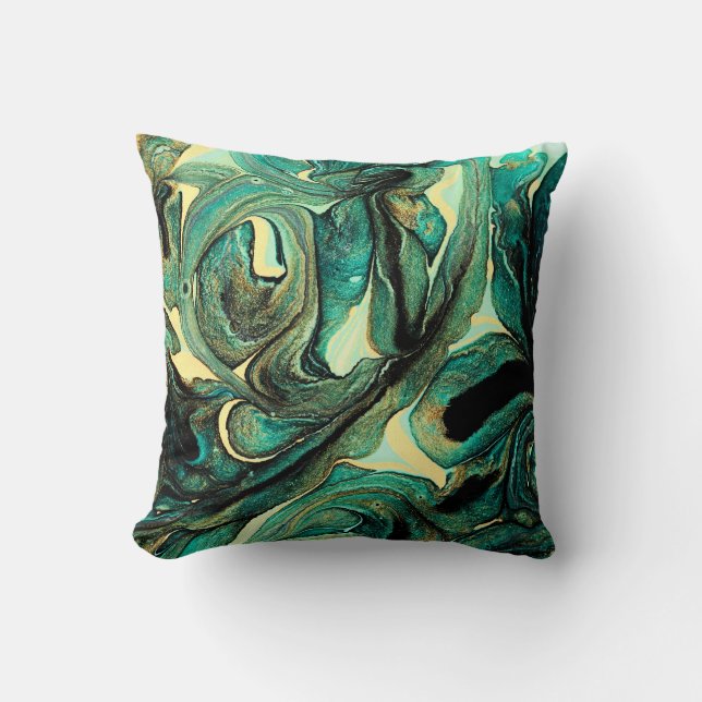 Cojín Decorativo Pinturas acrílicas Aquamarinas: fondo abstracto. (Anverso)