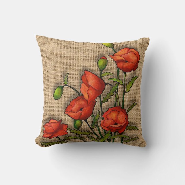 Cojín Decorativo Pinturas rojas en fondo burlap, arte (Anverso)