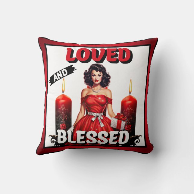 Cojín Decorativo Pinup encantado y bendecido retro (Reverso)