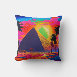 Cojín Decorativo Pirámide egipcia de Naranja rosado psicodélico