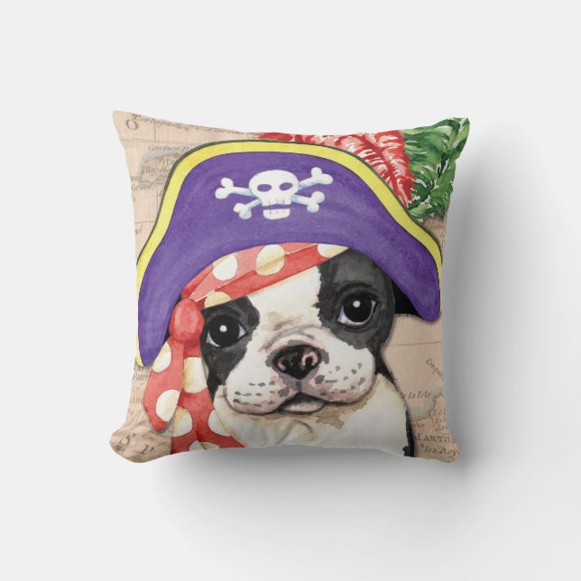 Cojín Decorativo Pirata de Boston Terrier (Anverso)