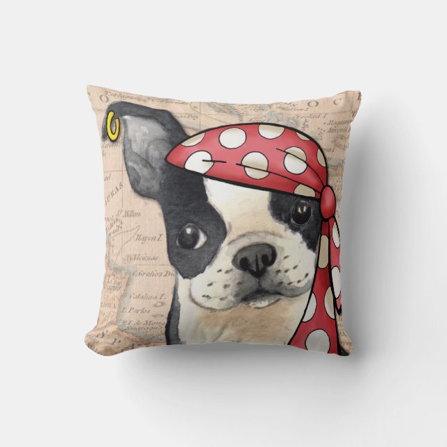 Cojín Decorativo Pirata de Boston Terrier (Anverso)