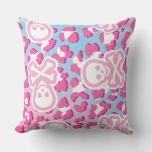 Cojín Decorativo Pirata de Gótico Pastel Rosa Jolly Roger Leopard P